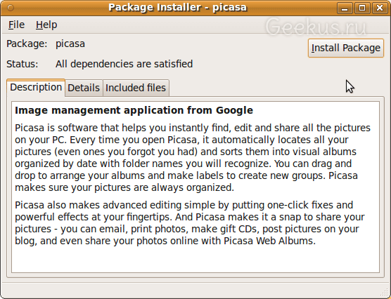 Package Installer - picasa