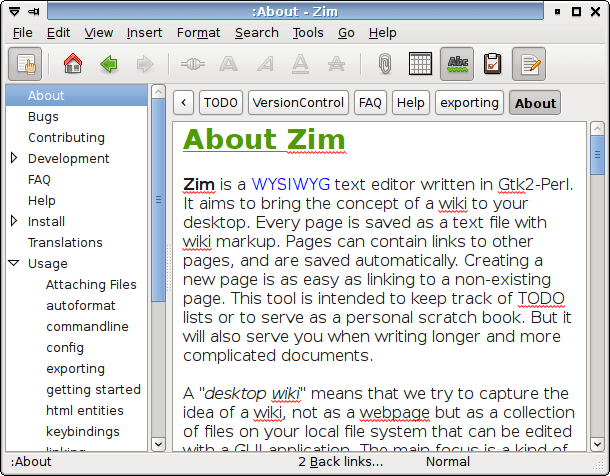 Wiki-органайзер Zim