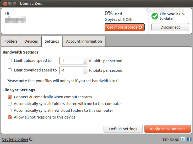 Расширенная настройка Ubuntu One